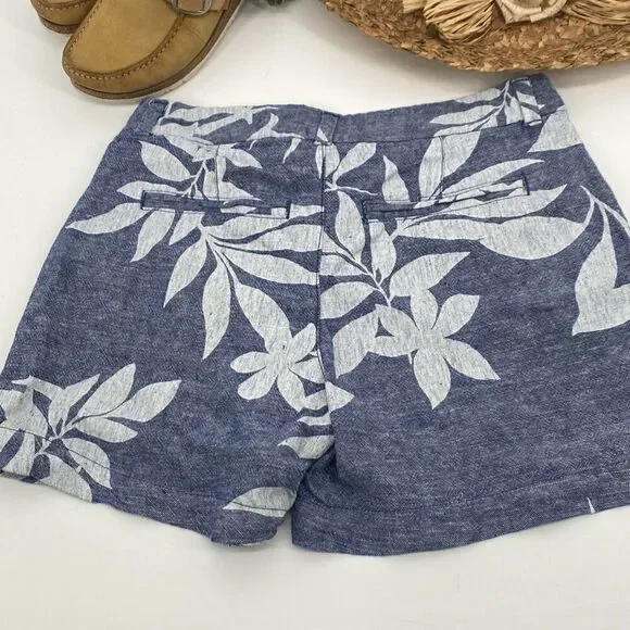 Old Navy Everyday Shorts Linen Blend Tropical Hawaiian Print Chambray Pockets Bl - Picture 6 of 10